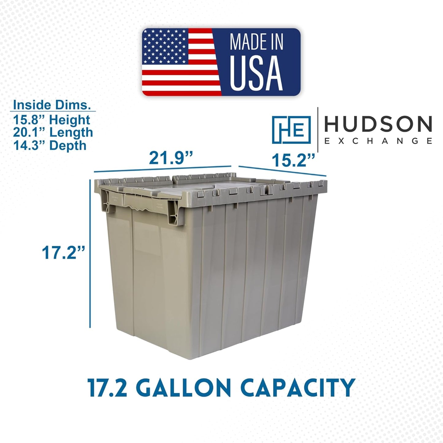Hudson Exchange 21.9 x 15.2 x 17.2” (17.2 Gallon, 3 Pack) Storage Tote Distribution Container with Hinged Attached Lid, Gray/Brown