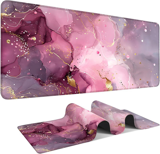 Pink Gaming Mouse Pad 35.4"x15.7"Desk Mat Anti-Slip Rubber Base & Durable Stitched Edges for Gamers Smooth Mouse Writing Surface for Desk Office/Home