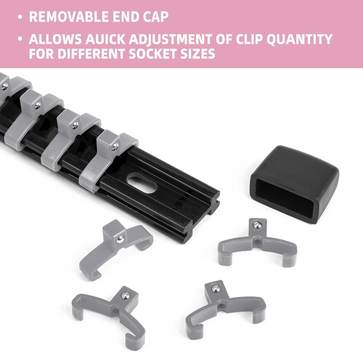 Socket Organizer Drive ABS Tools - Grey Socket Holder, Premium Quality 12 Pieces Socket Holders Kit 1/4-Inch x 64 Clips, 3/8-Inch x 60 Clips, 1/2-Inch x 48 Clips（12PC,Grey)