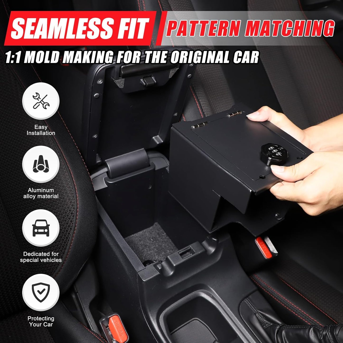 Center Console Lock Safe Box Compatible with Subaru WRX/Levorg 2022-2025, Aluminum Alloy Armrest Security Organizer Tray Vault with 3 Digit Combo Password Interior Accessories