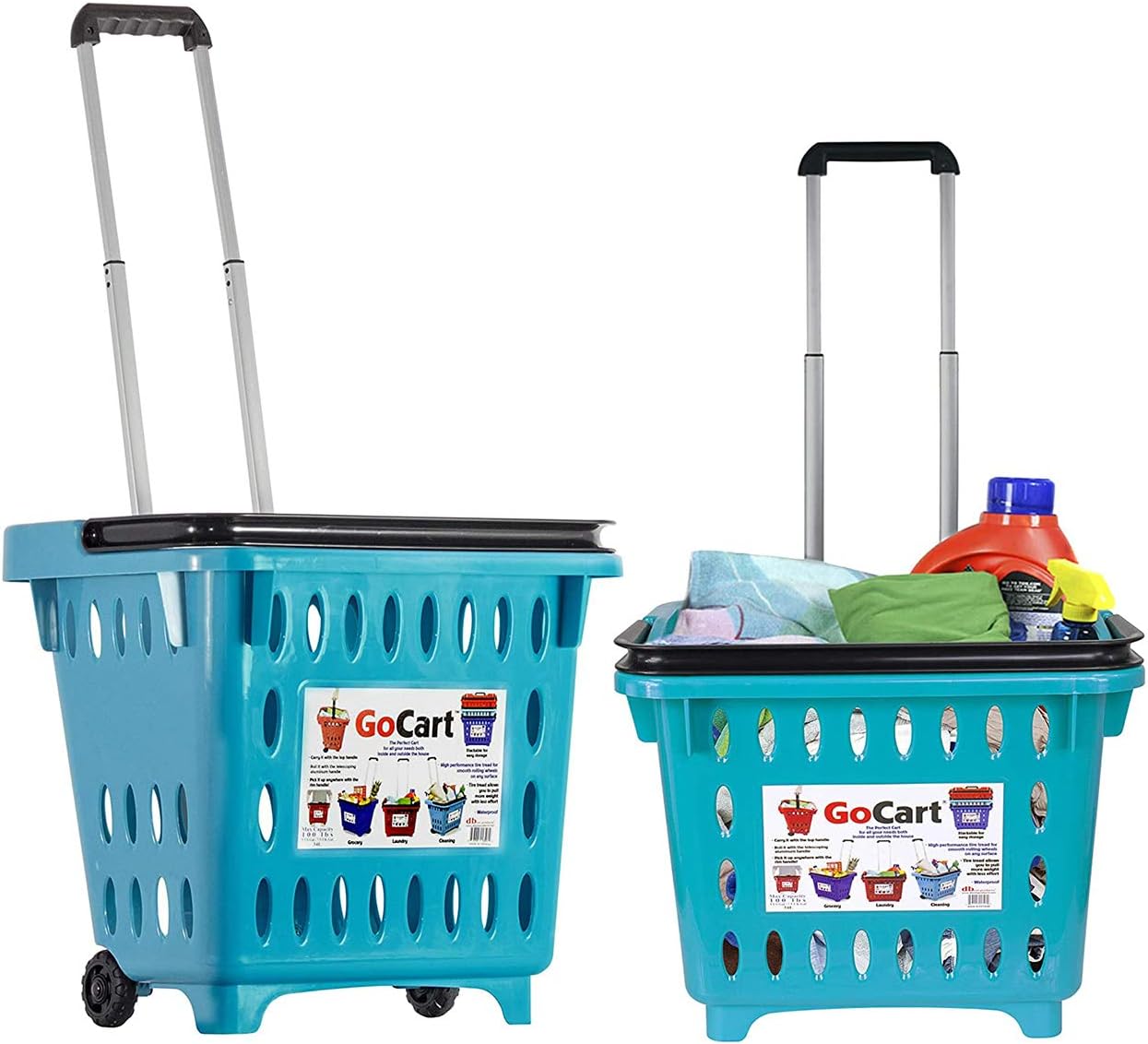 dbest products GoCart,Teal Grocery Cart Shopping Laundry Basket on Wheels