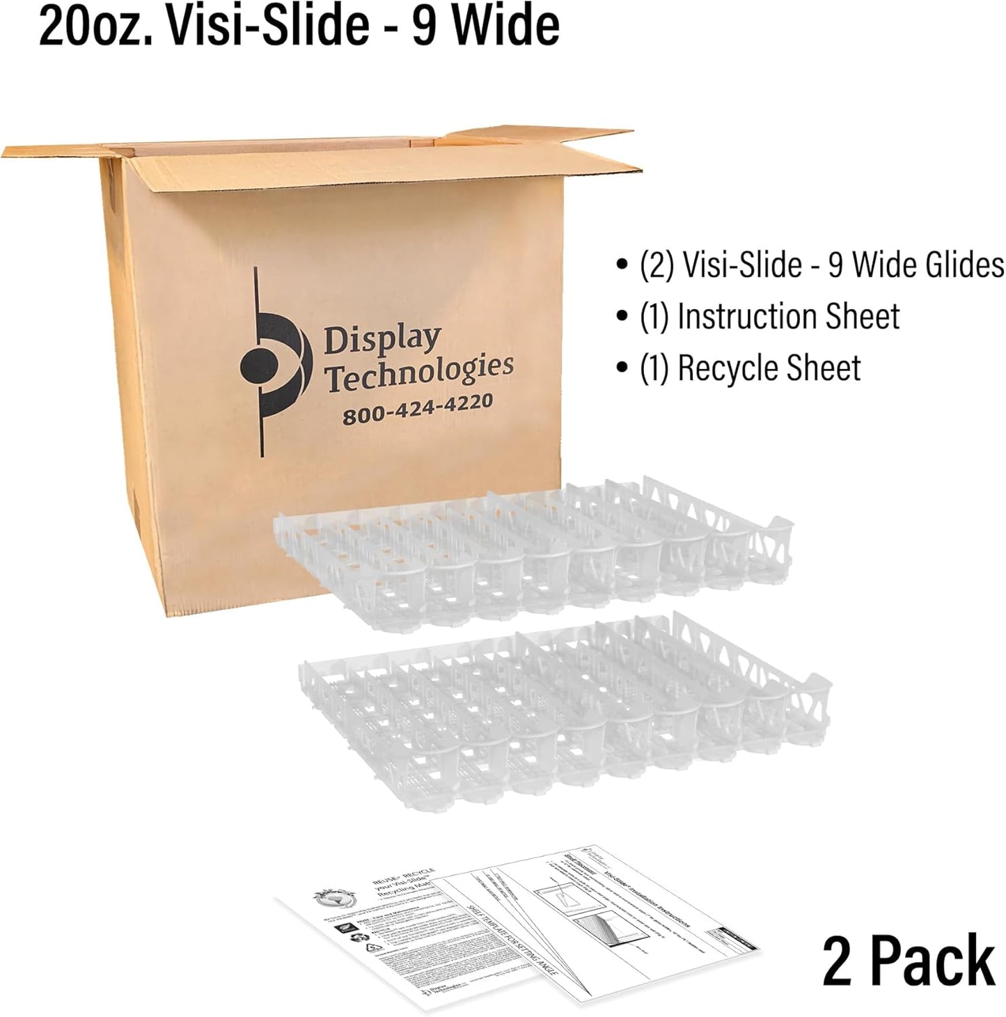 Visi-Slide 20oz Soda Beverage Dispenser - Gravity Fed Glide for Angled Shelves for Coolers, Commercial Refrigerators, Cold Vaults (Pack of 2) Drink Dispenser and Organizer for Cans, Bottles and More