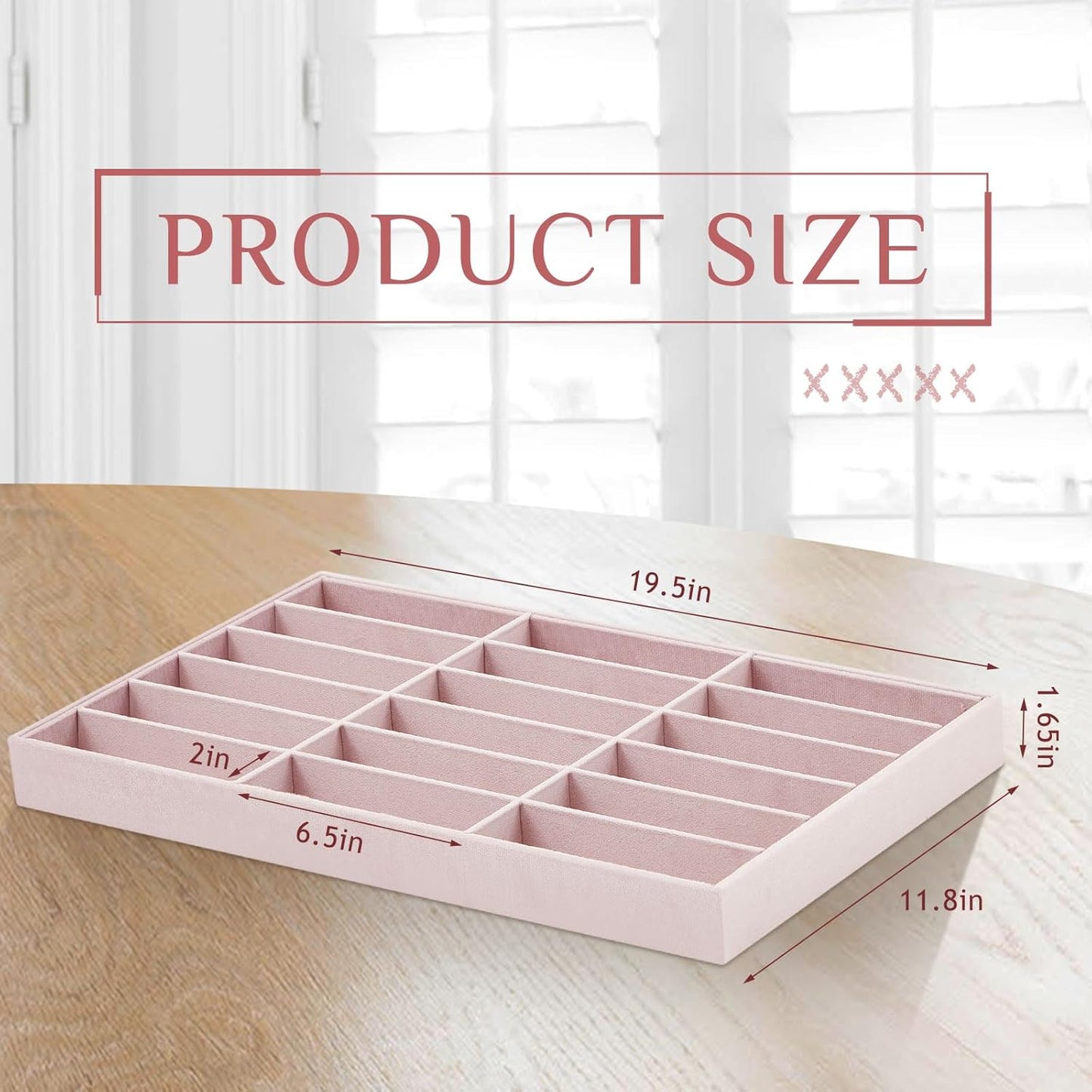 Amylove 2 Pcs Sunglass Organizer Trays Glasses Stackable Jewelry Trays Sunglass Organizer Display Box (18 Grids,Pink)