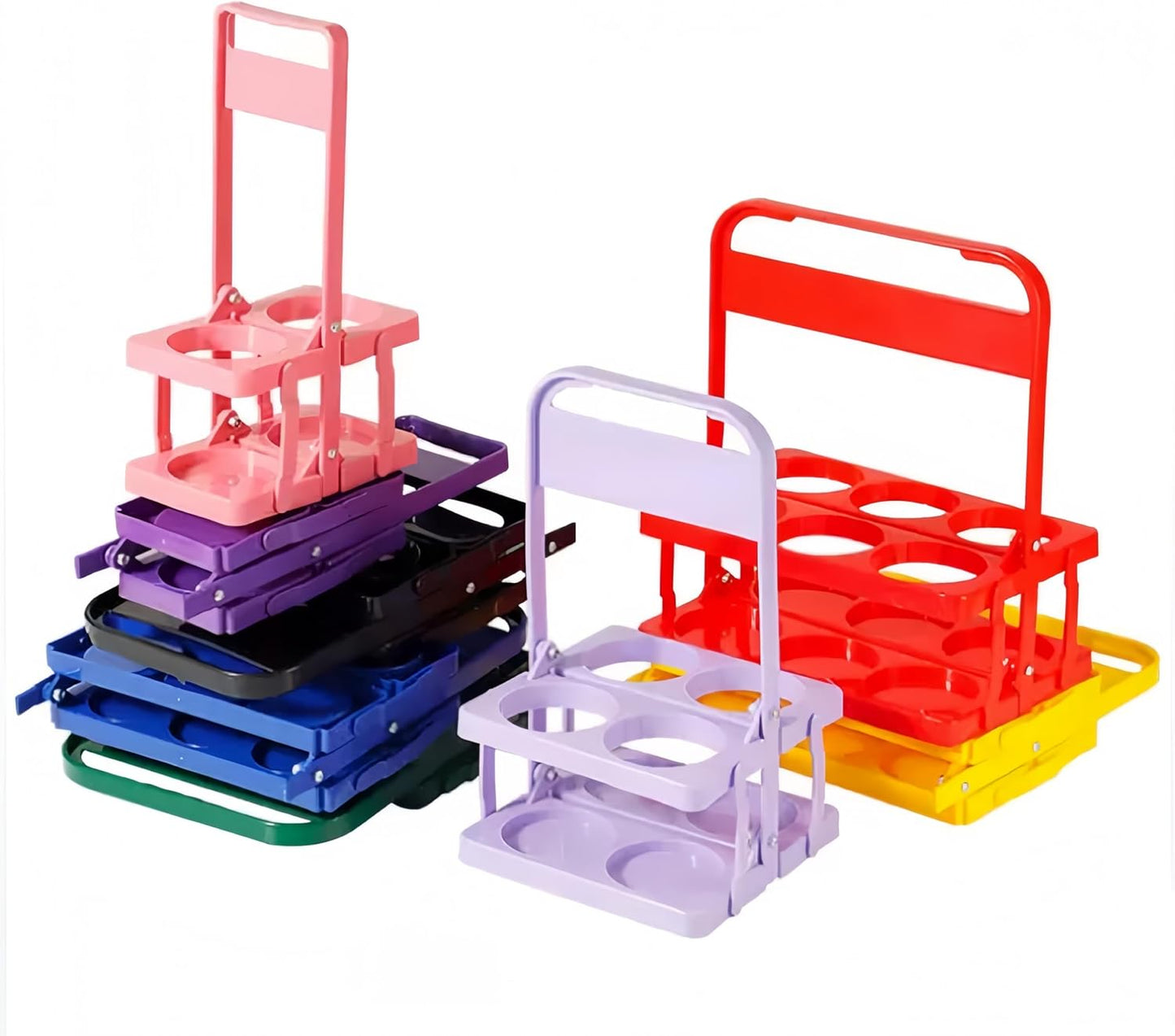 Foldable Beer Carrier 2/4/6 Pack, Heavy-Duty Plastic Drink Caddy, Portable Beverage Tote with Handle,cup carriers (purple, 6 cups)