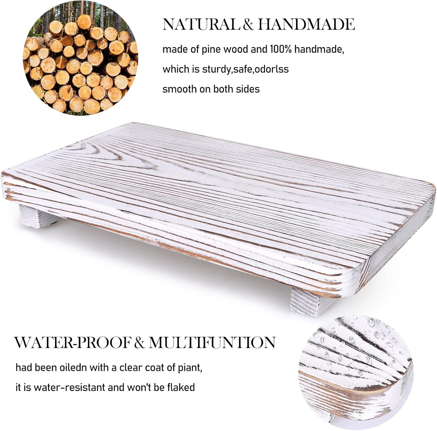 Rustic White Bathroom Counter Tray Wood Risers Display Pedestal Stand Kitchen Countertop Trays Decorative Wooden Riser Soap Dish Dispenser Holder for Bathroom Sink Accessories Kitchen Decor Tray