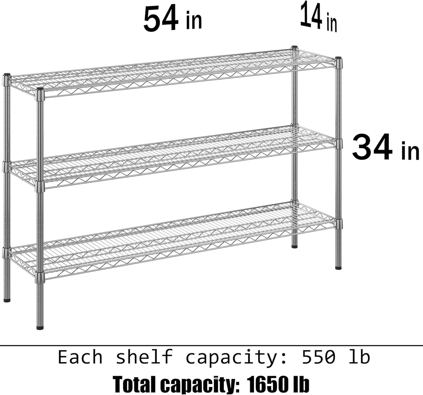 14" Deep x 54" Wide x 34" Height Wire Shelving Kit | 3-Tier | NSF Commercial Storage Rack Unit