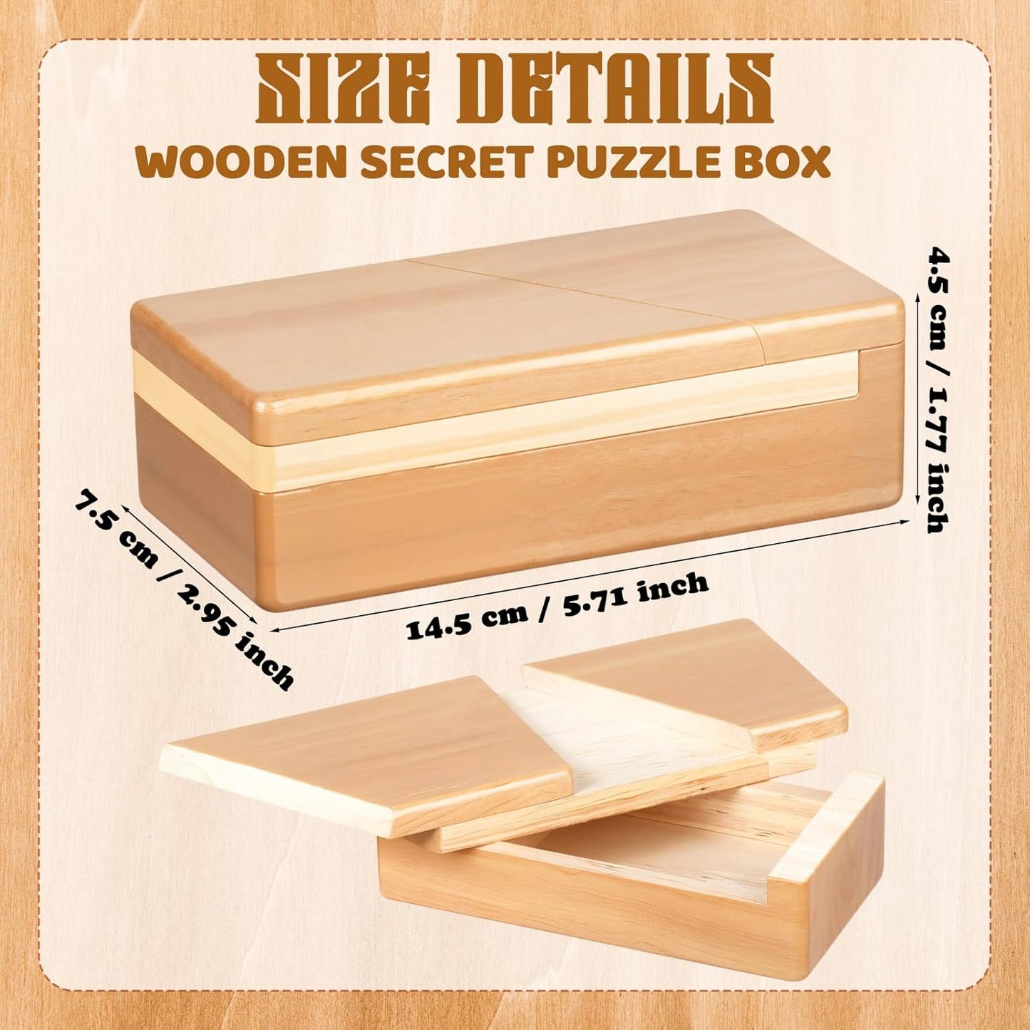 Gejoy Secret Puzzle Box Cash Gift Wooden Puzzle Box for Adults Brain Teaser Wooden with Hidden Compartments for Christmas Cash Gift(Brown,14.5 x 7.5 x 4.5 cm,Classical)