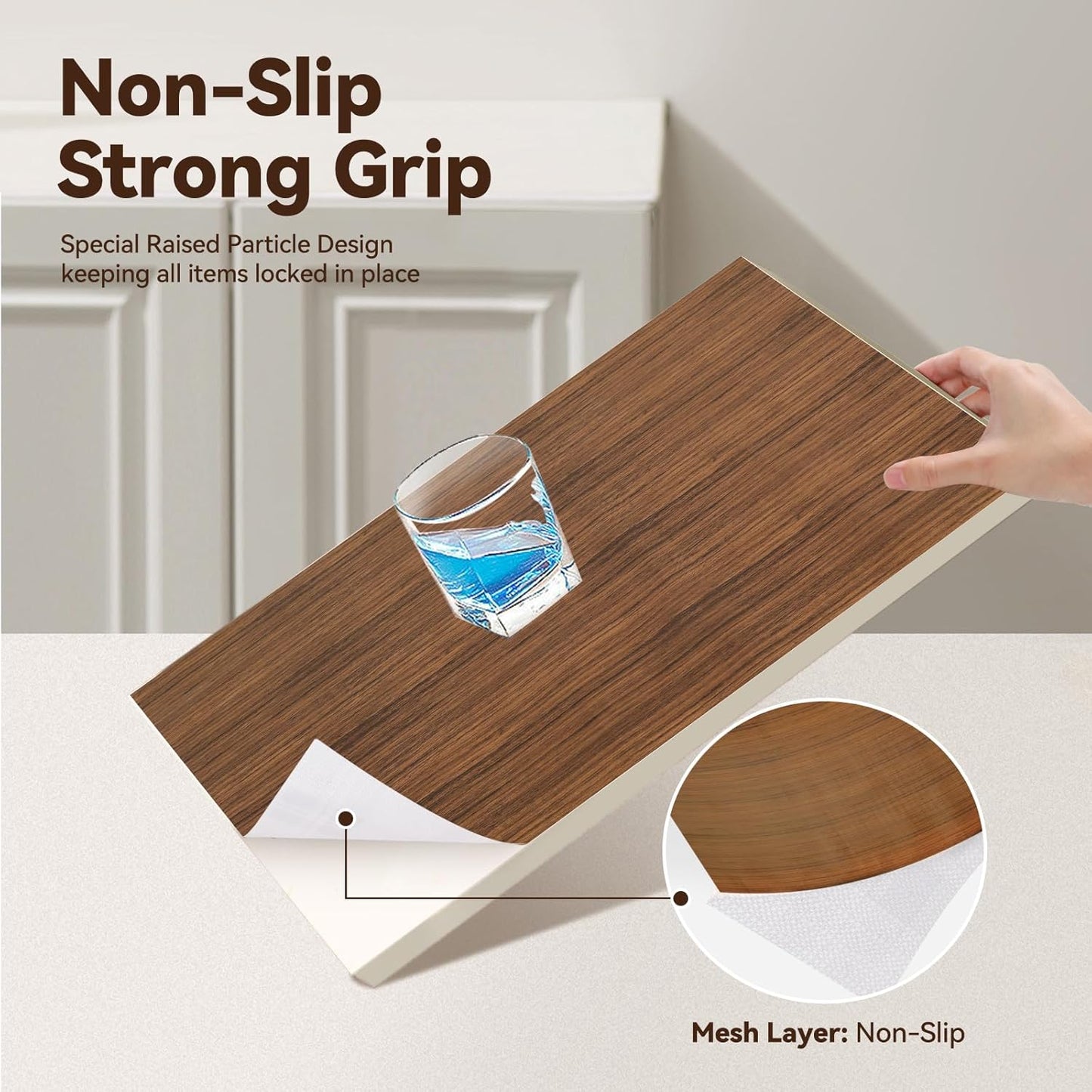 Drawer Shelf Liner for Kitchen Cabinets, Non Adhesive Slip Resistant Shelf Paper Easy to Clean, Strong Grip Thickened Waterproof Washable Mats for Pantry Shelves, Cupboard, Wood Grain, 24 in x 10 FT