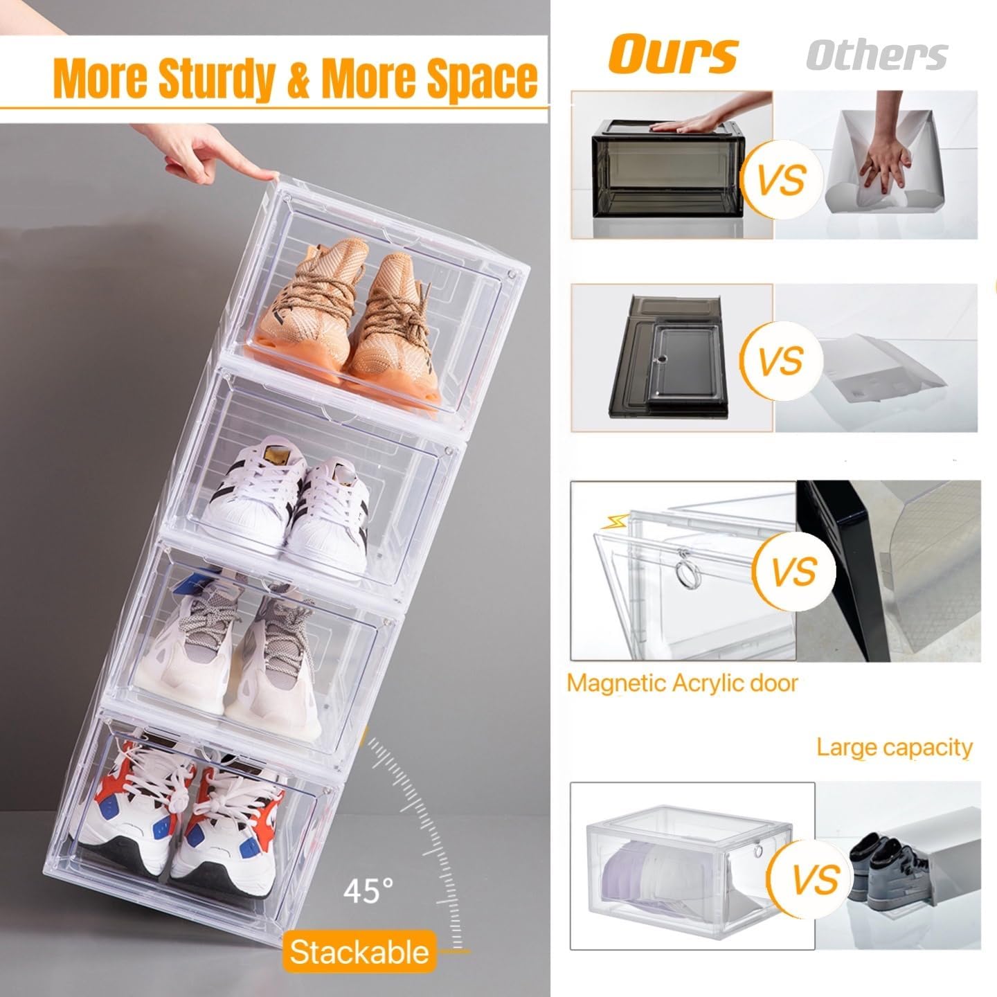 Attelite Upgraded Shoe Storage Box 9 Pack Shoe Box Clear Plastic Stackable X-Large Drop Front Shoe Box with Clear Magnetic Door,Shoe Organizer and Shoe Containers For Sneaker Display