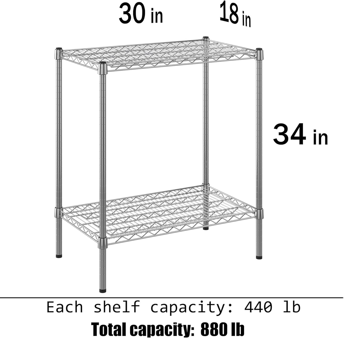 18" Deep x 30" Wide x 34" Height Wire Shelving Kit | 2-Tier | NSF Commercial Storage Rack Unit
