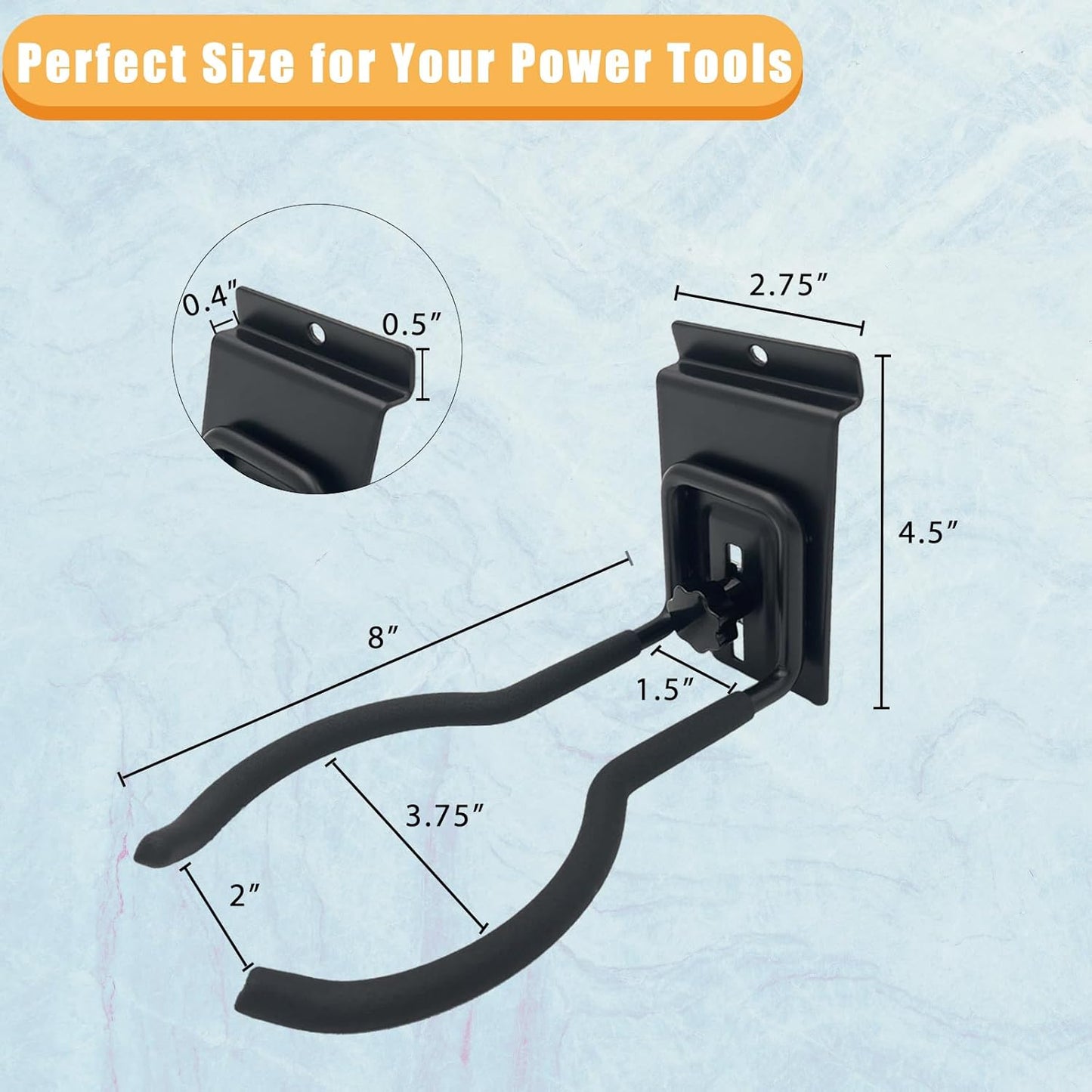 Adjustable Slatwall Hooks, Lockable Slatwall Weedeater & String Trimmer Hanger, Power Tool Hanger for Slatwall Accessories, Utility Hooks for Garage Storage - 8" x 4 Pcs