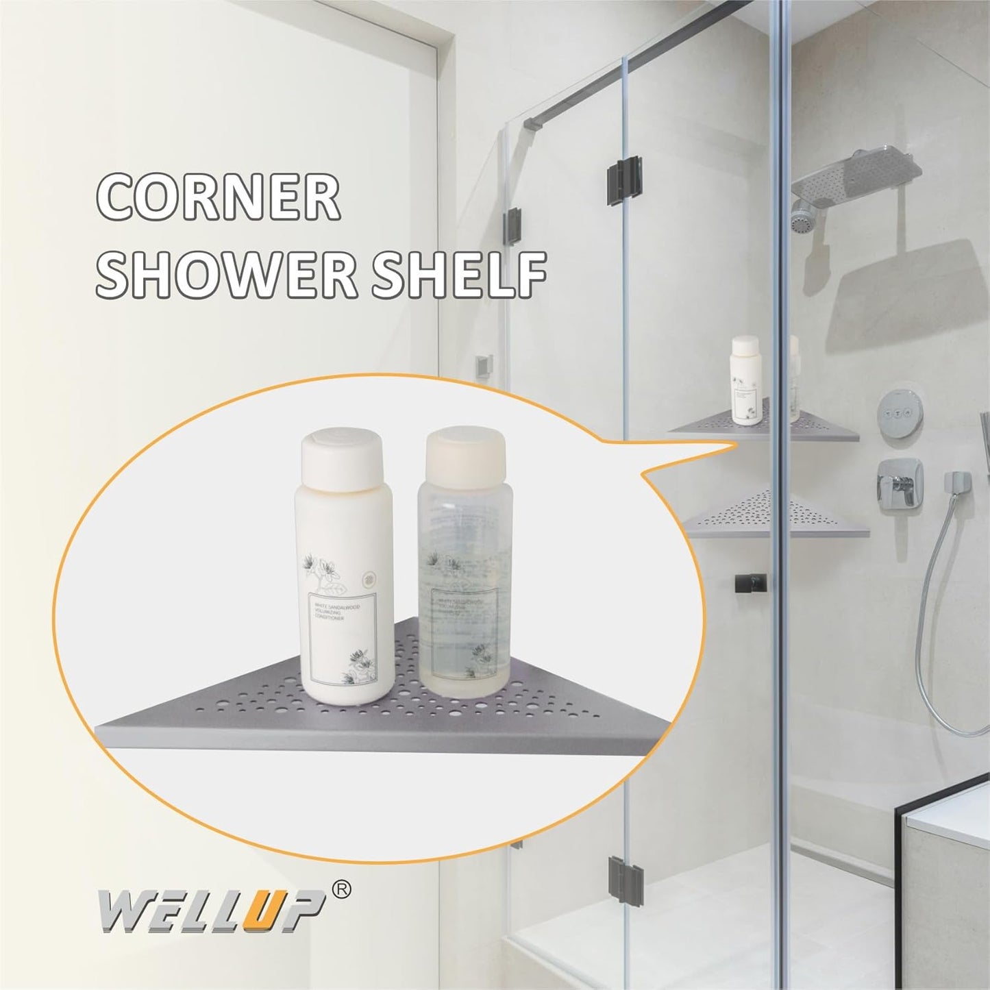 Brushed Nickel 10’’ Corner Shower Shelf Bathroom Shower Shelves, 2 Pack Triangular 304 Stainless Steel Shower Corner Shelf for Tiled Walls, No Drilling