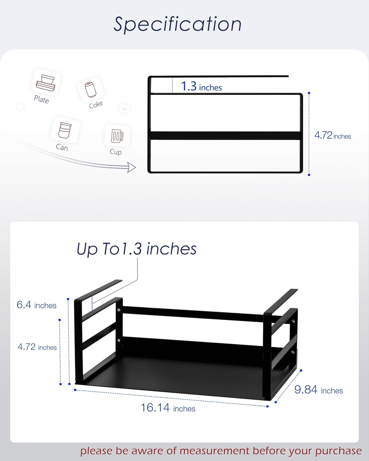 Nxconsu 2Pack Under Shelf Storage Basket Organizer Hanging Holder for Cabinet Pantry Kitchen Cupboard Desk Counter Bookshelf Organization Add-on Space Saver Heavy Duty Slide-in Black Large
