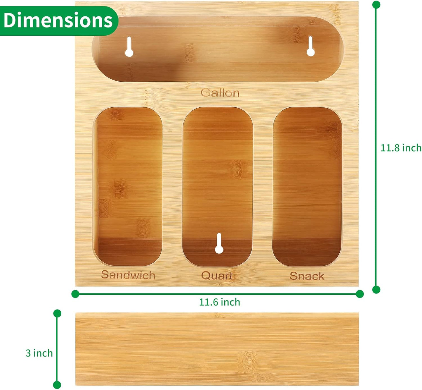 GAC Great American Classics Ziplock Bag Organizer - Kitchen Organizer for Sandwich Bags, Quart, Gallon, Snack – Natural Wood Plastic with Anti-Slip Pads – Space Saving and Practical Solution
