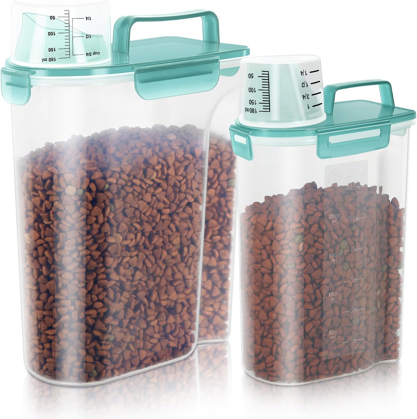5-7Lbs Dog Cat Food Storage Container with Upgraded Large Nozzle BPA-free, 4 Snap Seals Plastic Pet Food Storage Containers with Handles (Clear Blue, (5L+3L) 2pack)