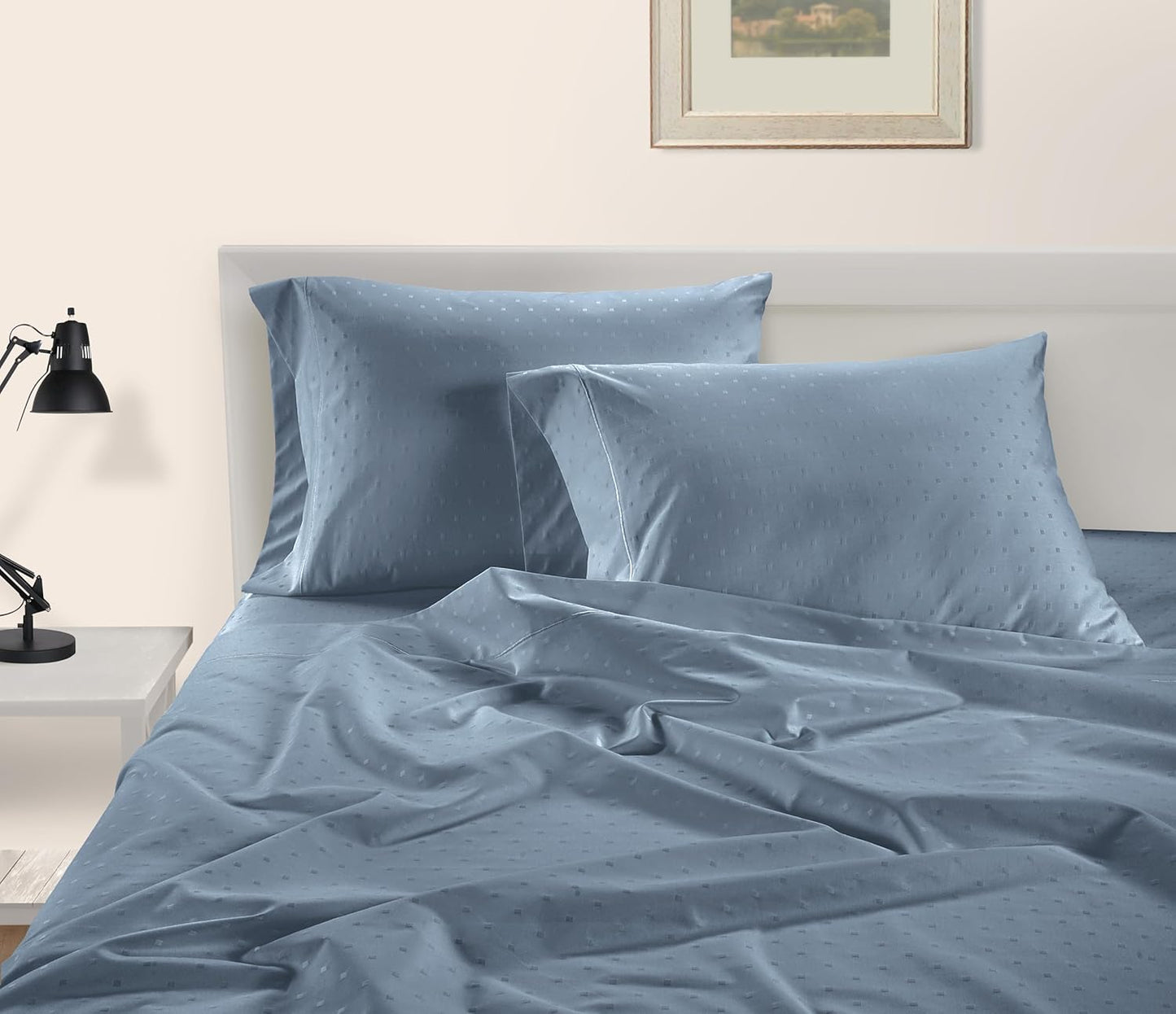 LANE LINEN Pillows Queen Size Set of 2, Soft 100% Egyptian Cotton, Cool & Smooth 1000 Thread Count Pillow Cases - Swiss Dot - French Blue