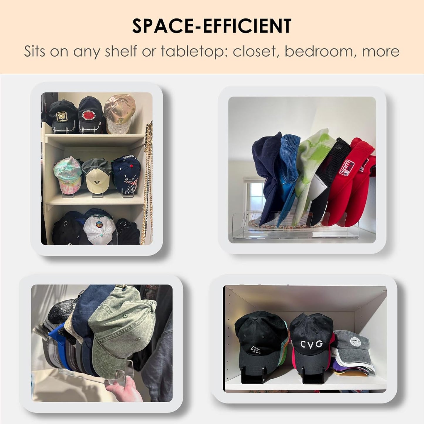HAYVAN Hat Organizer for Baseball Caps 2 Packs, Acrylic Cap Storage Holder for Ball Cap, Golf Cap, Trucker Hat - Install-free | Easy Grab | Gift Idea | Minimalist(Black)