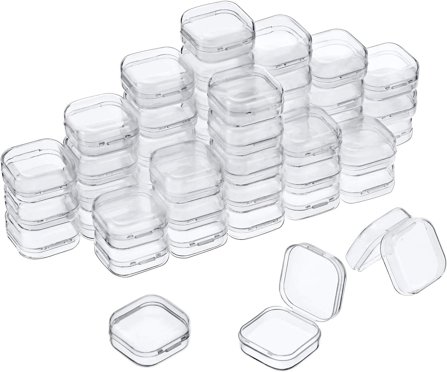 SATINIOR 48 Packs Clear Small Plastic Containers Transparent Storage Box with Hinged Lid for Small Items Crafts Jewelry (1.37 x 1.37 x 0.7 Inches)