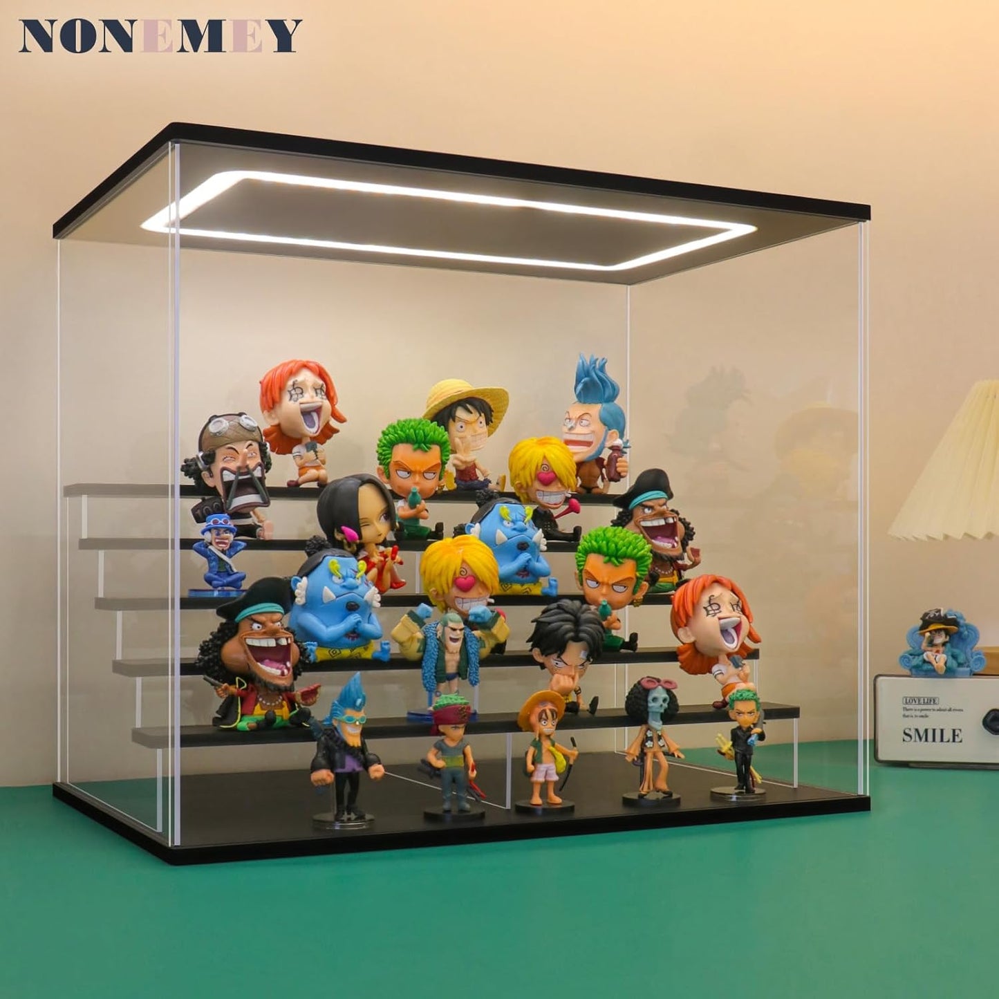 NONEMEY Clear Acrylic Display Case Stand with LED Light 2/3/4/5/6 Tier Storage Box Showcase Dustproof Organizer Box for Collectibles (6 Tiers 19.6 * 12.5 * 16.5inch)