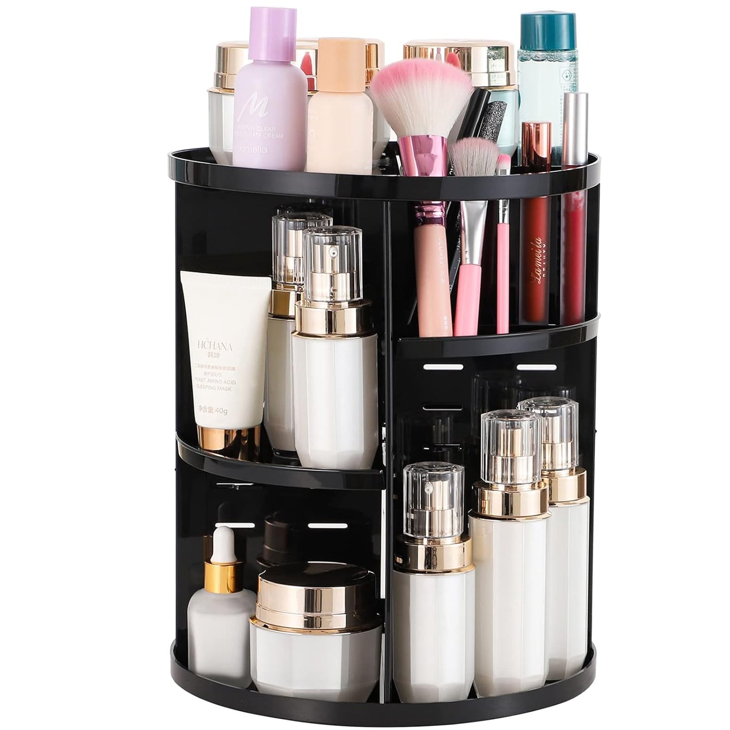 Cq acrylic Rotating Makeup Organizer for Vanity,Adjustable Spinning Organizer and Make up Organizers for Counter,Lazy Susan Bathroom Organizer for Beauty Product,Skin Care,Perfume Organizer,Black