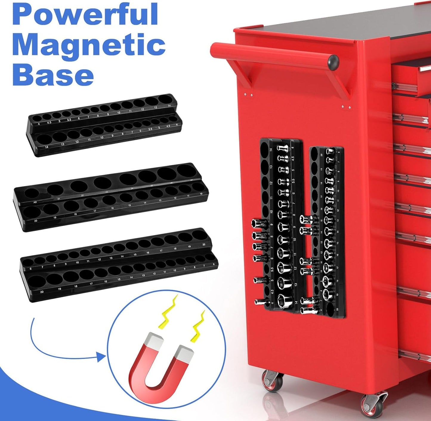 12 Pcs Magnetic Socket Organizer Set Compatible with SAE and Metric Magnetic Holders 1/4'', 3/8'', 1/2'' Drive Socket Trays Hold 286 Standard and Deep Size, No Sockets(Colors B)