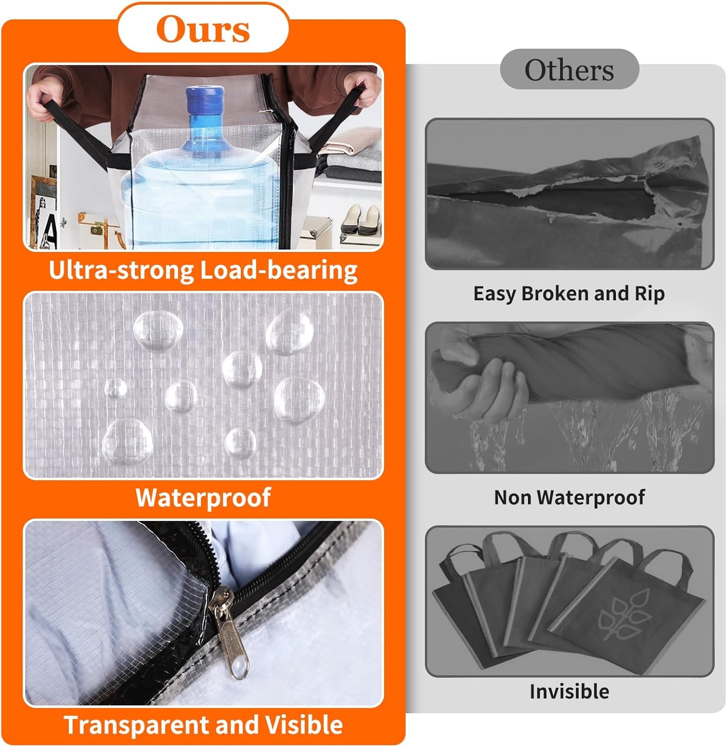 8 Pack Clear Storage Bags for Comforter, Clothes & Bedding, Plastic Blanket Storage with Zipper and Handle, Moving Bags, Closet Organizer and Under-Bed Storage (60L)