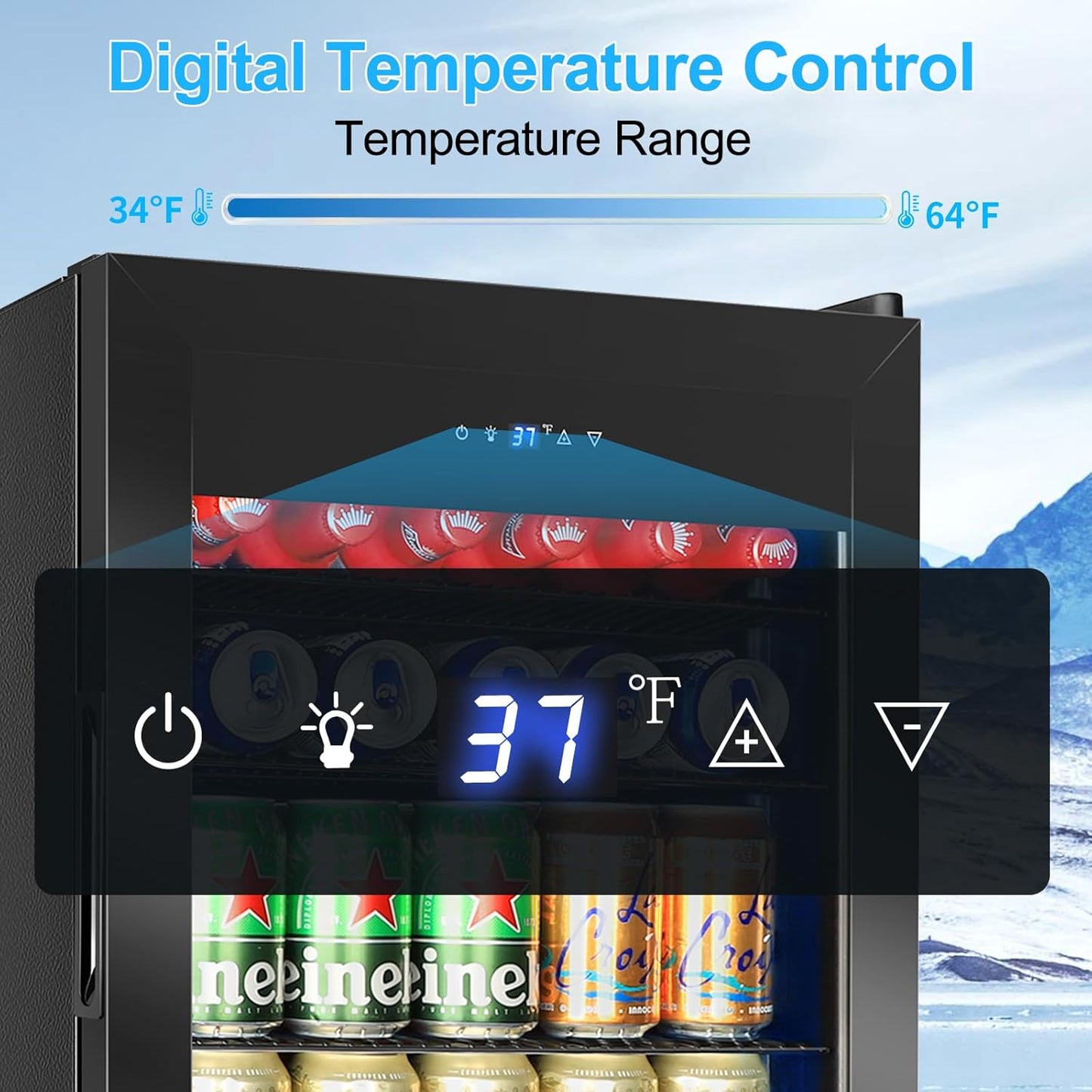 Beverage Refrigerator 126 Can, Mini Beverage Fridge Small Beverage Cooler with Glass Door Safety Lock, Drink Fridge for Beer Soda Wine, Perfect for Dorm Office Hotel