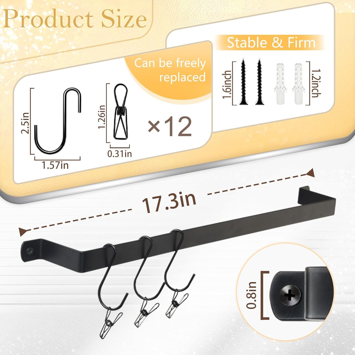 Hat Organizer Closet Organization Wall: 17 Inch Hat Holder with 12 Adjustable Stainless Steel Clips - Baseball Caps Organizer Fits All Caps - Tie Belt Hanger for Closet Storage Solution - 1 Pack