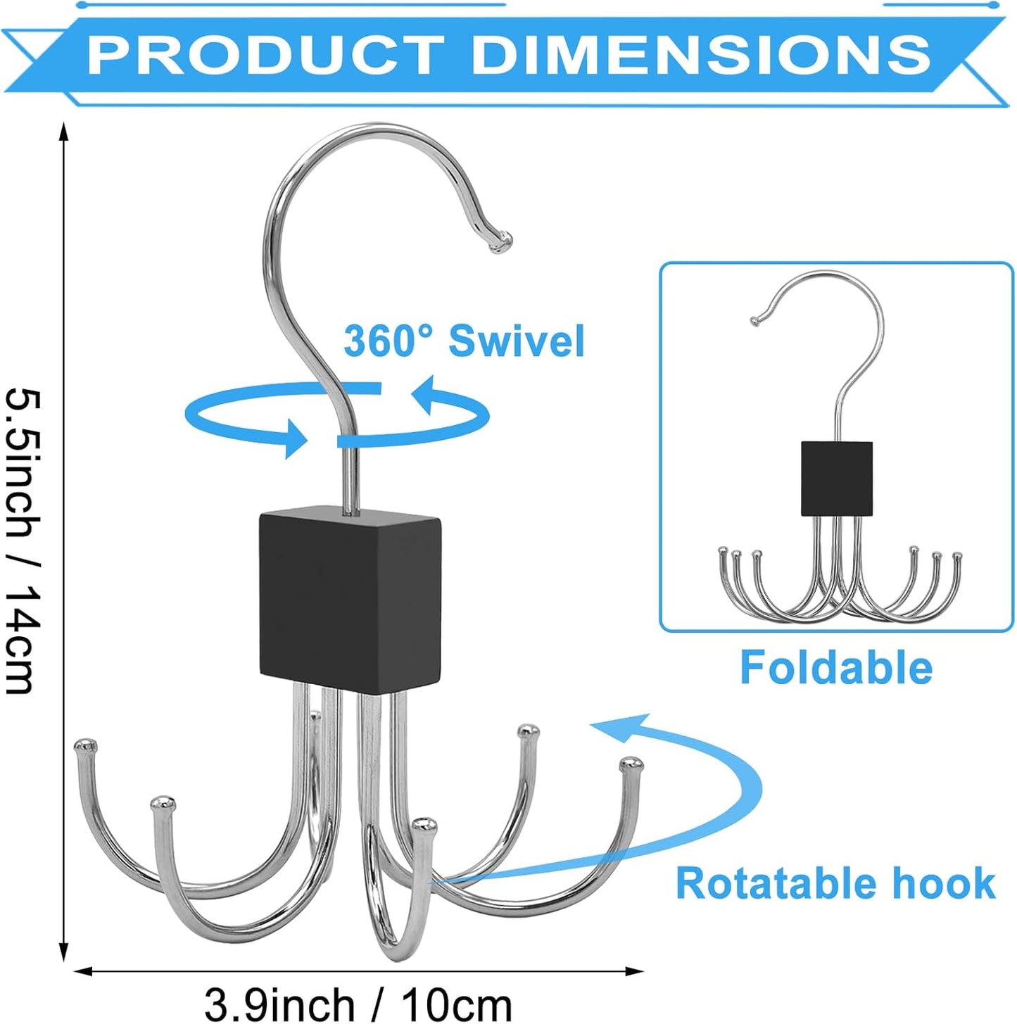 4pcs Rotatable Tank Top Hanger,Bra,Belt,Tie,Scarf Hanger for Closet, Multipurpose Holder Organizer and Storage Hook for Belt,Bra,Hat,Tank Top,Tie,Scarf,Purse