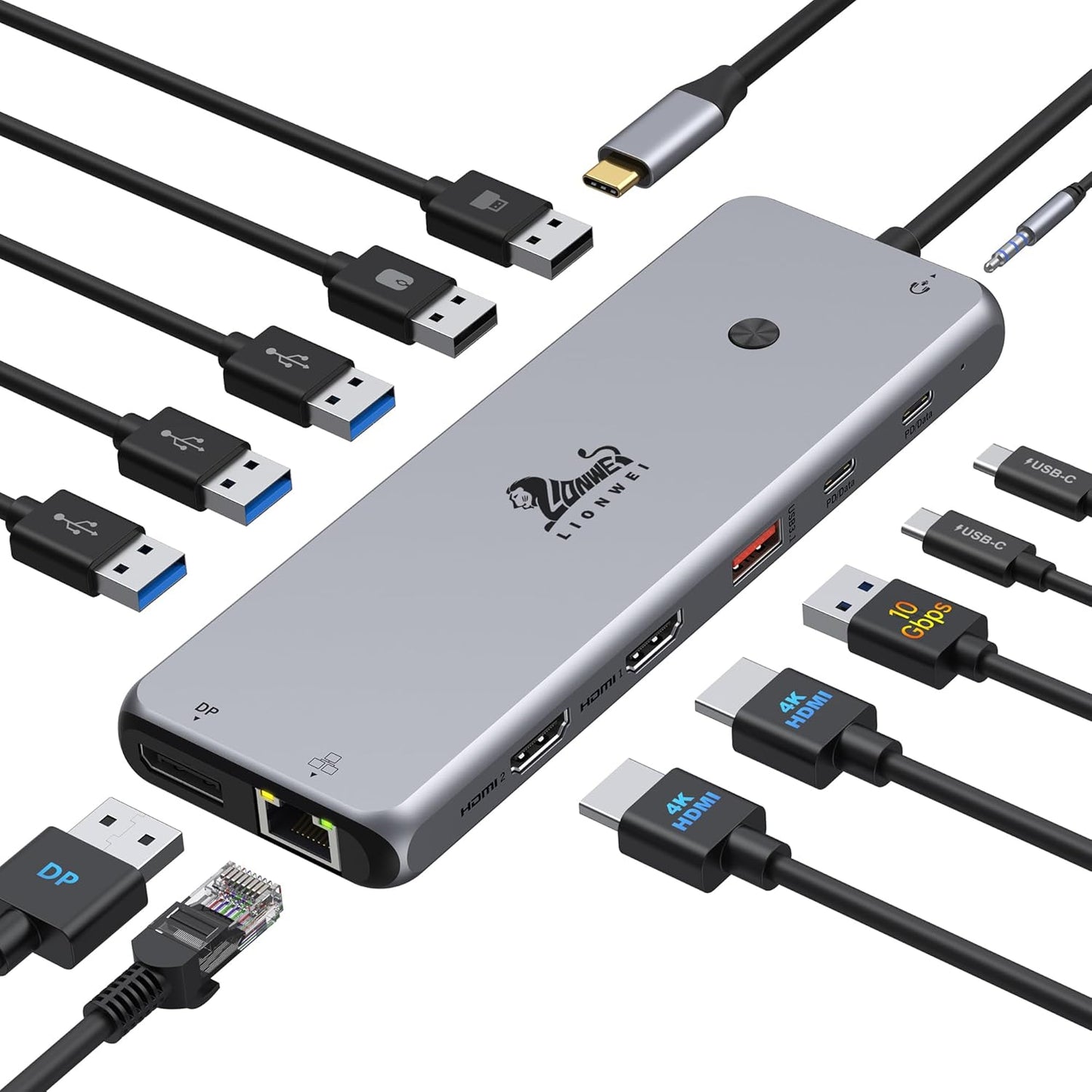 Laptop Docking Station 13 in 1, Dual Monitor Triple 4K Display, 8 USB C/A Ports, Ethernet, Audio, LIONWEI USB C Hub for MacBook,Dell,HP,Lenovo,Surface