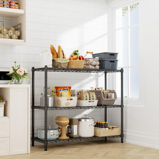 Storage Shelves Heavy Duty, 48" W x 20" D x 47" H Garage Wire Shelving Unit Loads 1200LBS, 3-Tier Adjustable Metal Industrial Utility Shelf Rack for Kitchen, Laundry Room, Pantry, Warehouse, Basement