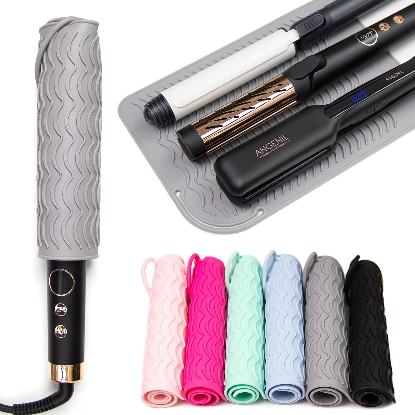 ANGENIL Pro Heat Resistant Silicone Mat for Hair Tools with Flat Iron Hair Straightener and Curling Irons Travel Essentials, Anti-scalding Accessories Pad Hot Tool Mat, Large Size 11.02" x 7.9"