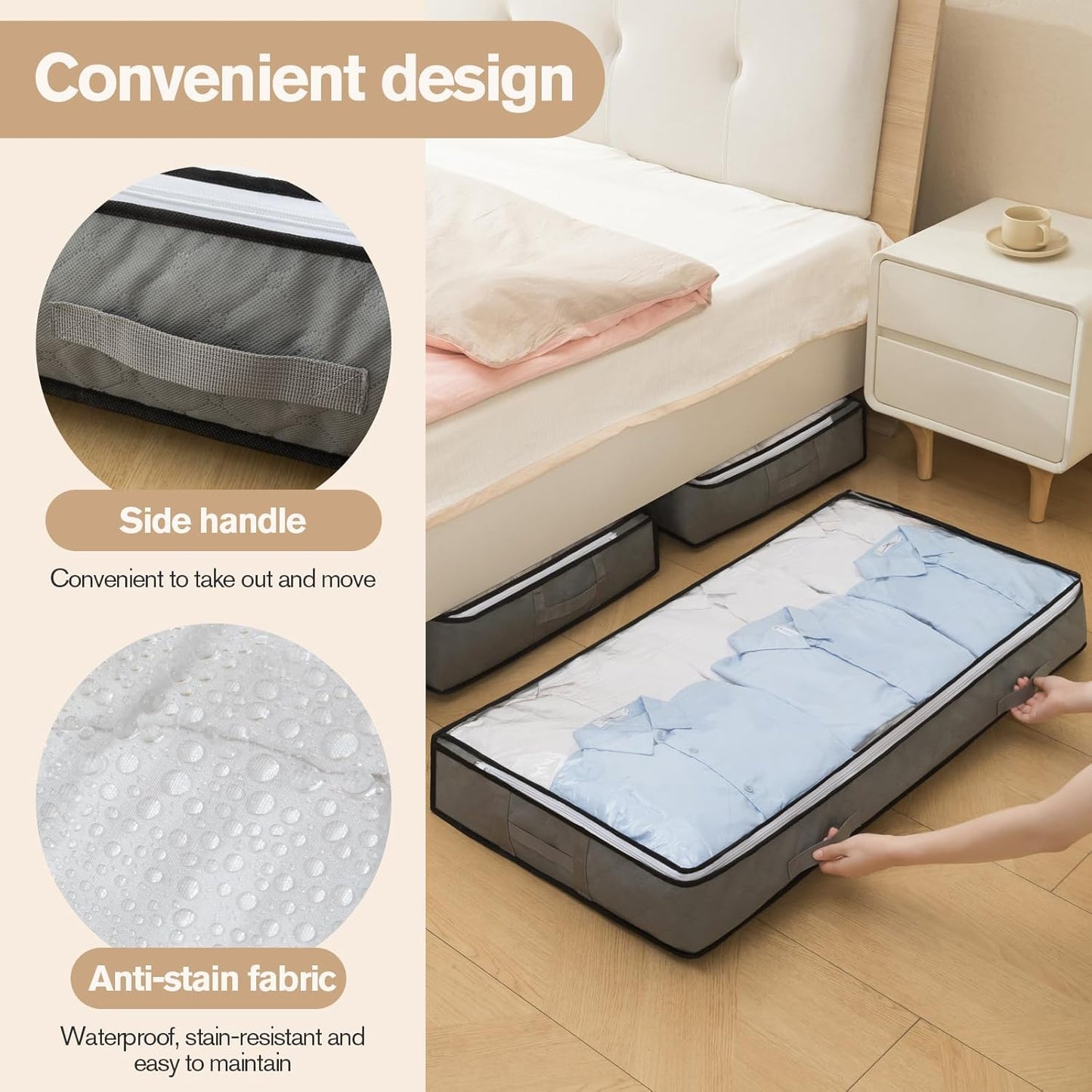 90L Under Bed Storage Containers, Closet Organizers and Storage Bins, Foldable Underbed Storage Bags for Blanket, Clothing, Comforter, Sweaters, Pillows, Linen Sheets, Wrapping Paper, grey
