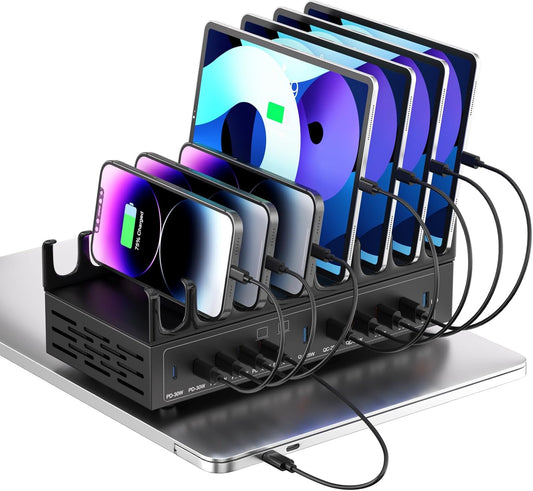 470W Charging Station for Multiple Devices, 12-Port USB C Charging Station with Double 100W PD PPS Port, Multi Device Fast Charger Dock for MacBook Pro Laptop, iPhone, iPad, Tablet, Android Cell Phone