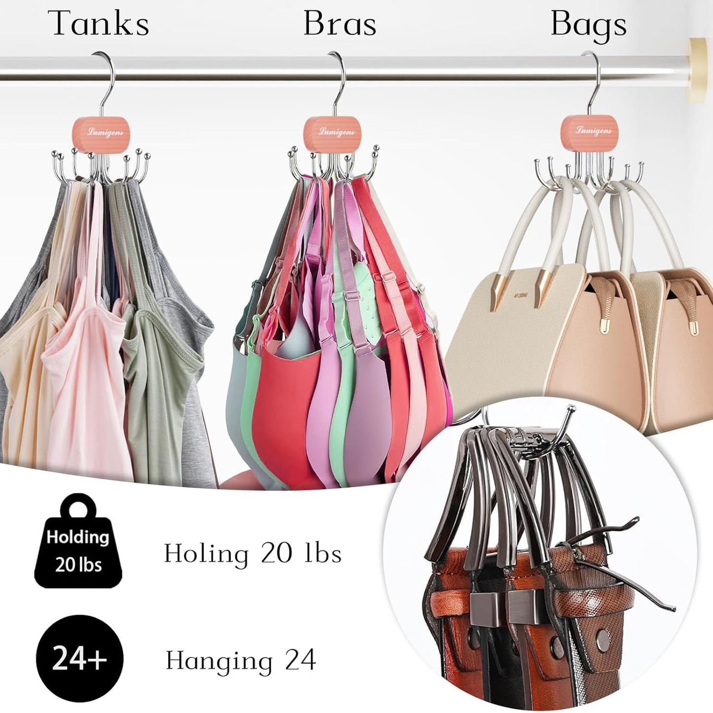 Cedar Wooden Belt Hanger, Belt Organizer for Closet,Rotatable Tie Rack,Belt Holder,Hanging Closet Storage Hook for Belt, Bra, Tank Top, Tie, Scarf, Purse, 1PCS