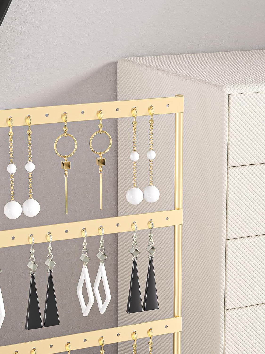 Earring Holder Organizer,Pierced Large Earrings Display Stand For Selling,Small Stud Earring Organizer Rack,Hoop Earring Storage Hanger Tree (Golden, 3 tier)