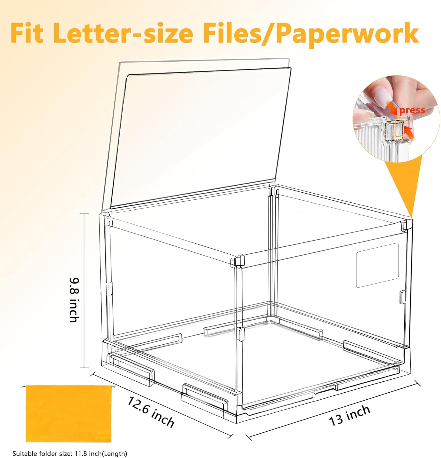 File Organizer Box with Lid,Hanging Filing Folder Organizer for Document Storage with Plastic Slide,Letter-size File Holder Filing Box for Office/Home/Decor/（3Pack）