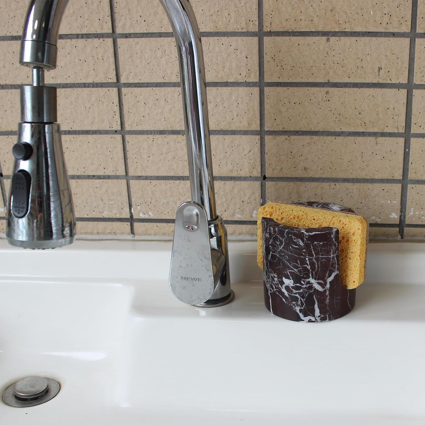 Natural Travertine Marble Sponge Holder for Kitchen Sink, Drying Rack, Compact Sink Caddy Organizer - Rosso Levanto Marble
