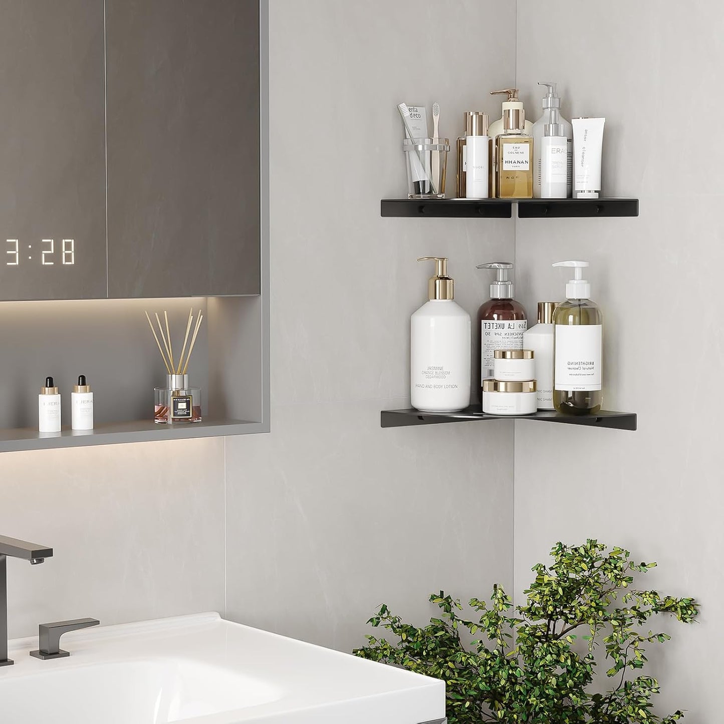 2 Pack Corner Shower Shelves Load Capacity 40 lbs 304 Stainless Steel Shower Corner Shelf Will not Rust 8in Shower Shelf for Inside Shower Matte Black Drilling Installation