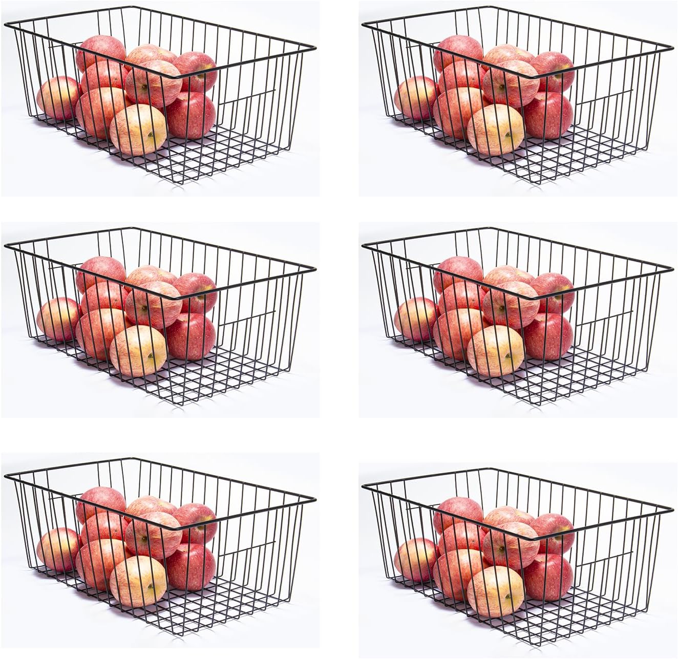 6 Pack Freezer Organizer Bins - Stand up Freezer Organizers for 16 Cu.Ft Upright Freezer, Easily Get Food Improve Air Circulation, Wire Storage Baskets, Black