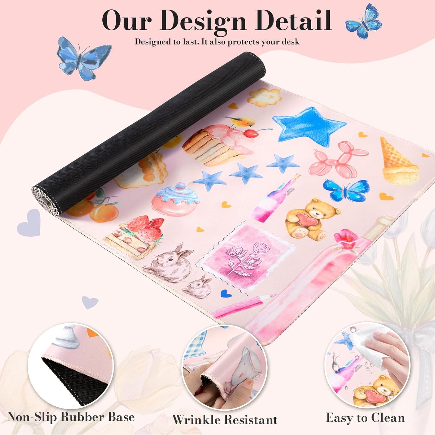 iCasso Desk Cover Mat, Extra Large Mouse Pad, Desk Pad Mat,Office Matt for Desktop Protector, Anti-Slip XXL Big Mousepad with Stitched Edges for Laptop Computer Keyboard (Pink)