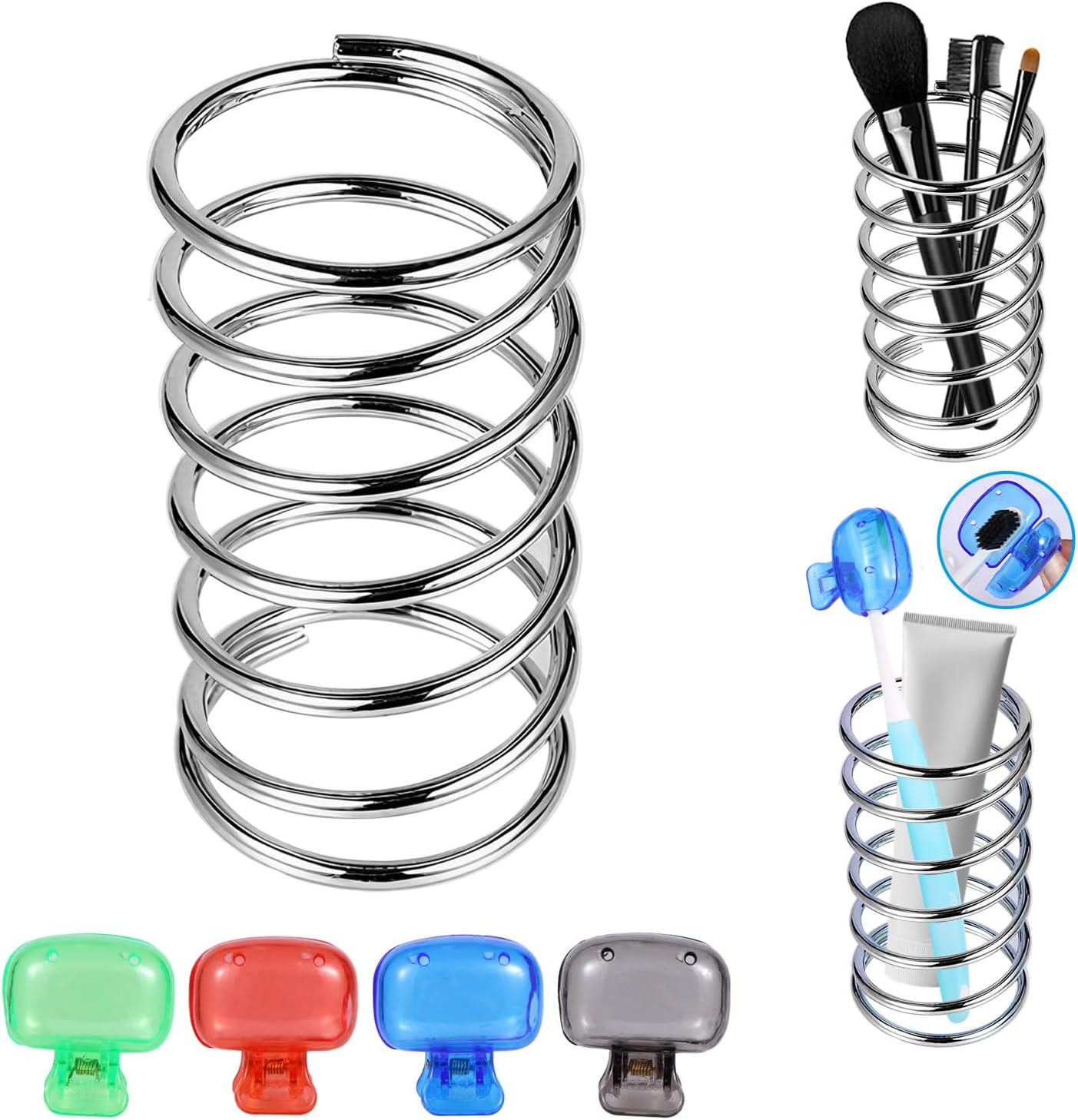 Stainless Steel Toothbrush Holder Spring Shape Pen Holder Makeup Brush Organizer Toothbrush Stand ﻿