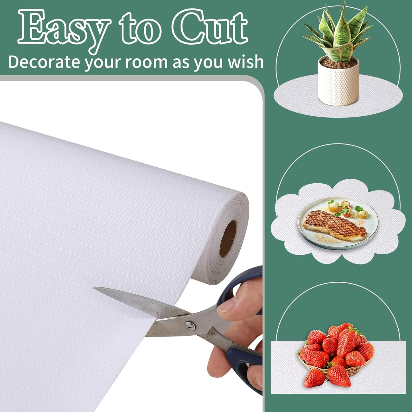 Drawer and Shelf Liner for Kitchen Cabinet: 12 in X 20 Ft Non Slip Waterproof Shelf Paper Non Adhesive Refrigerator Liners White Easy Liners for Bathroom Cupboard with Knife Tape Measure