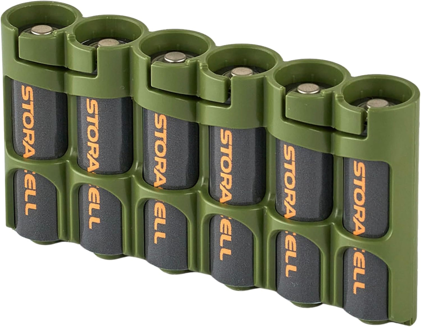 Storacell Slimline AA-6 Battery Storage Caddy and Dispenser, Military Green, Holds 6 AA Batteries (Not Included), Durable & Compact Design, The Original Battery Caddy, Made in The USA