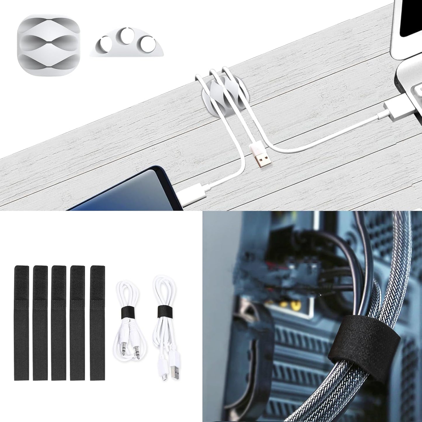 Updated White Cable Raceway Kit, 155（10x15.5） inch Open Slot Wire Covers for Cords, Cable Management System to Hide Under Desk/TV/Computer/Net/Power Cords(Pack 10)