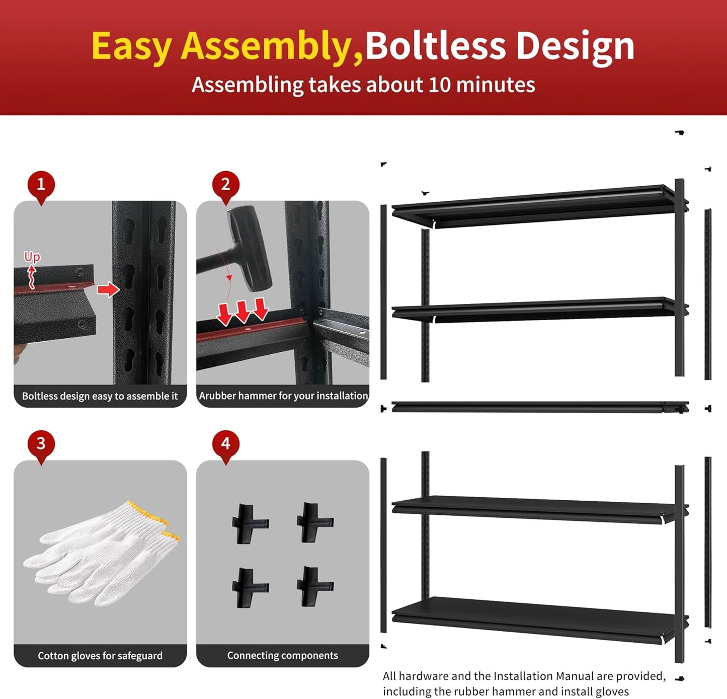 Metal Garage Shelving, Adjustable 5-Tier Heavy Duty Shelving, 3000 LBS Garage Shelving Unit and Storage，Heavy Duty Shelves for Basement,Warehouse，Kitchen (19.7" D*47.2" W*72" H)
