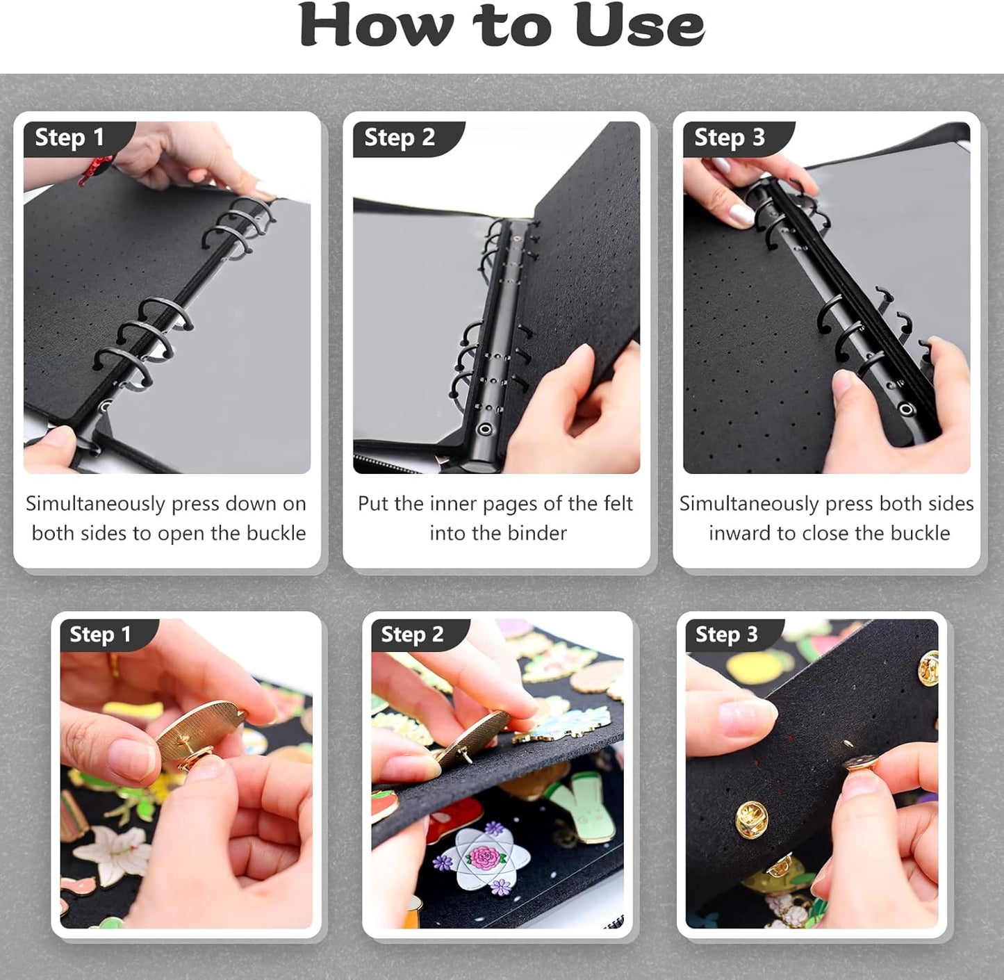 Enamel Pin Display Book Pin Collection Binder Holder Trading Book with 8-Page Display Boards A5 Brooch Pin Storage Organizer Binder Album for Travel Collectors (Black)
