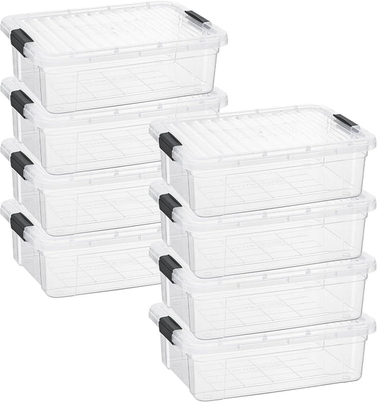 Superio Storage Bins with Lids- 8 Pack, 7.4 Qt Clear Boxes for Organizing, Stackable Plastic Containers- BPA Free, Non-Toxic, Odor Free, Organizer for Home, Office, Dorm