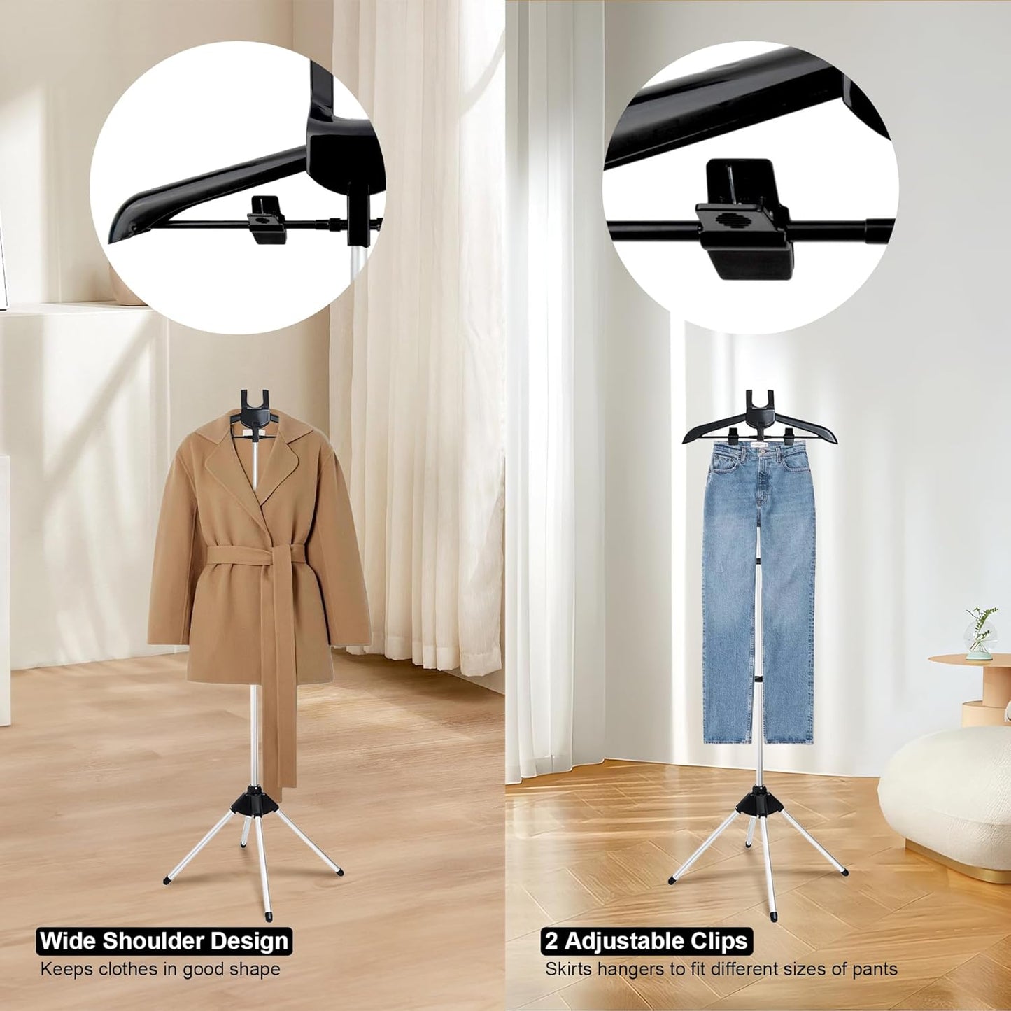 Adjustable Steamer Stand for Clothes, Portable Steamer Rack for Clothes, Steam Iron Stand (BLACK)