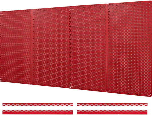 OmniWall 16" x 32" Metal Pegboard Panel 4-Pack for Garage & Home Wall Storage Organization System (Red)